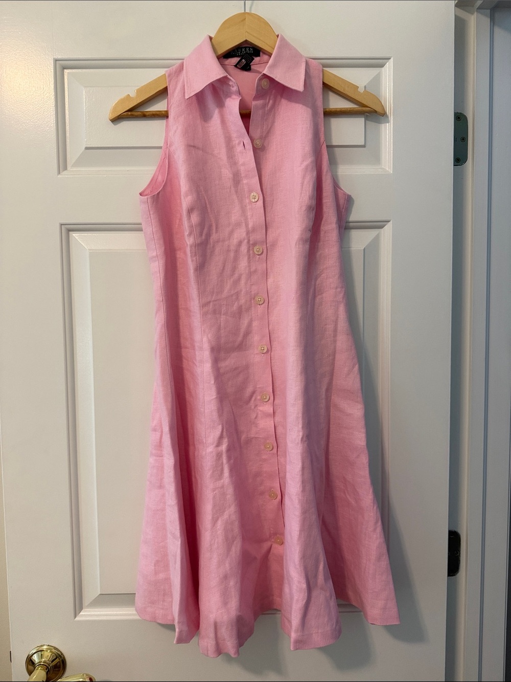 Lauren Ralph Lauren Light Pink Sleeveless linen Button-Front Midi Dress